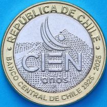 Чили 100 песо 2025 год. 100 лет Центральному банку Чили
