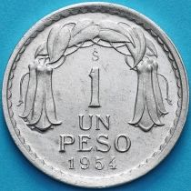 Чили 1 песо 1954 год. KM# 179a. Пруф