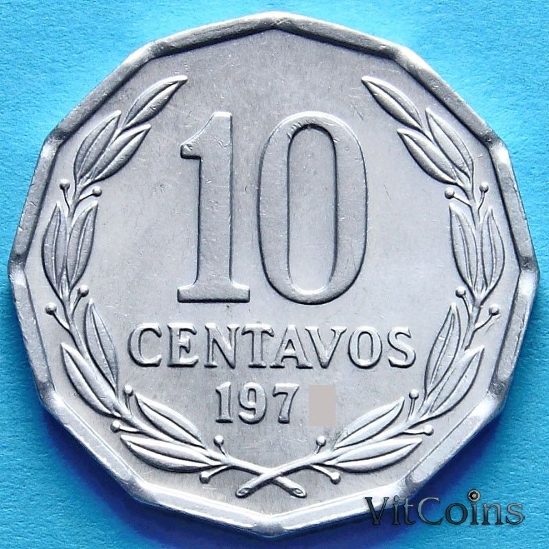 Монета Чили 10 сентаво 1976 год.