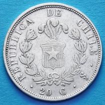 Чили 20 сентаво 1861 год. Серебро.
