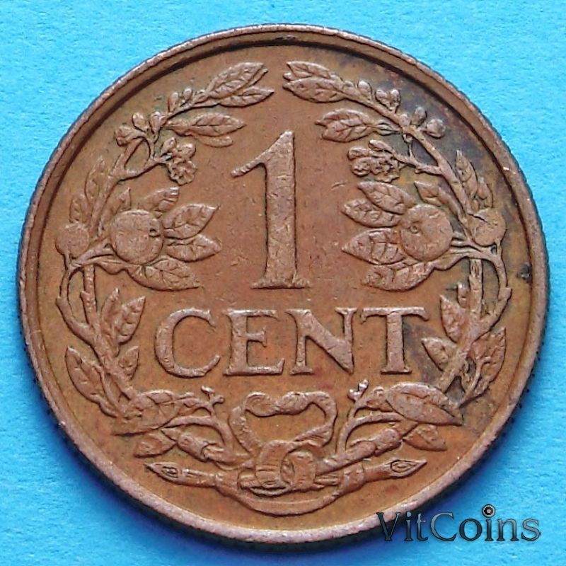 Монета Нидерландские Антильские острова 1 цент 1963 год.