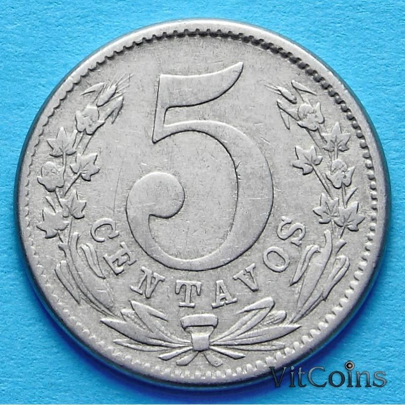 Монета Колумбия 5 сентаво 1886 год. КМ 183.2