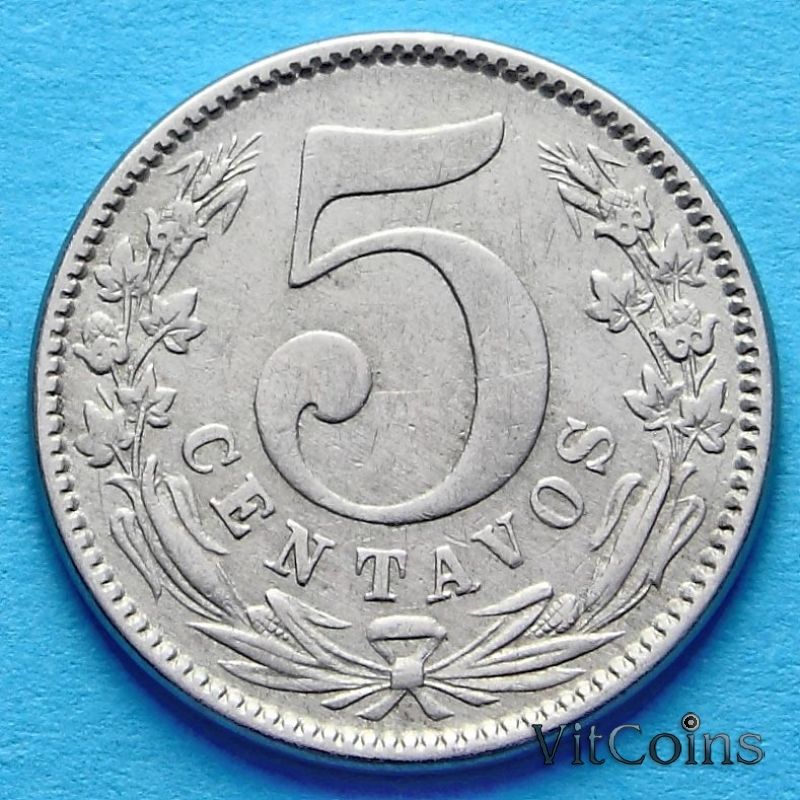 Монета Колумбия 5 сентаво 1886 год. КМ 183.1