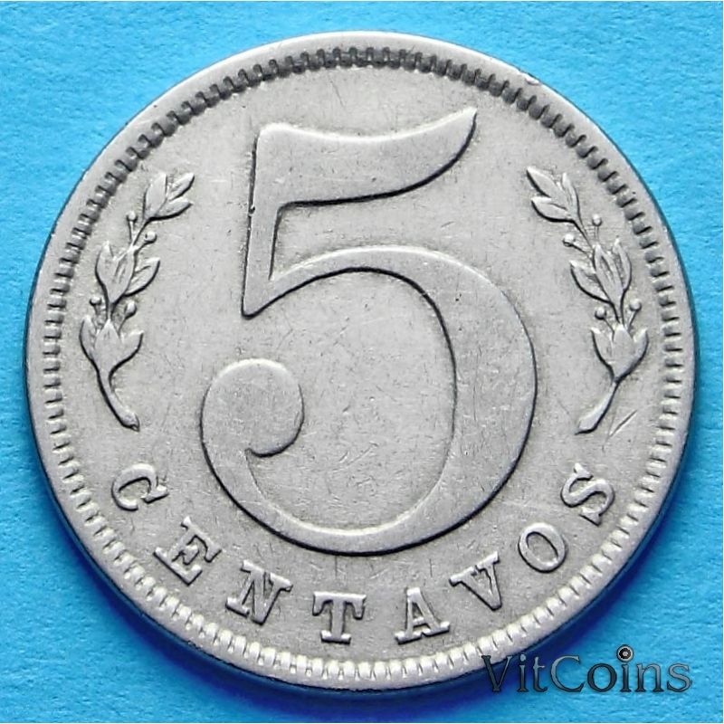 Монета Колумбия 5 сентаво 1886 год. КМ 184