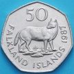 Монета Фолклендские острова 50 пенсов 1987 год. Фолклендский волк