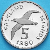 Фолклендские острова 5 пенсов 1980 год. Пруф
