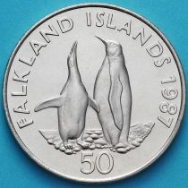Фолклендские острова 50 пенсов 1987 год. Королевские пингвины.