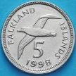 Монета Фолклендские острова 5 пенсов 1998 год. Чернобровый альбатрос.