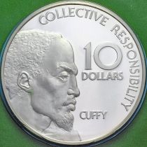 Гайана 10 долларов 1976 год. 10 лет Независимости. Серебро. Пруф