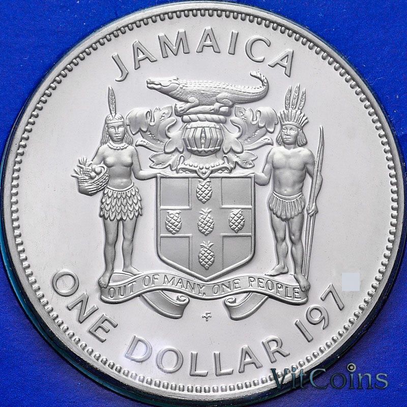 Монета Ямайка 1 доллар 1974 год. Александр Бустаманте. Пруф