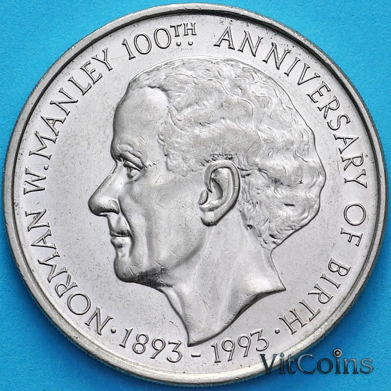 Монета Ямайка 5 долларов 1993 год. Норман Мэнли. Монета Ямайка 5 долларов 1993 год. Норман Мэнли.