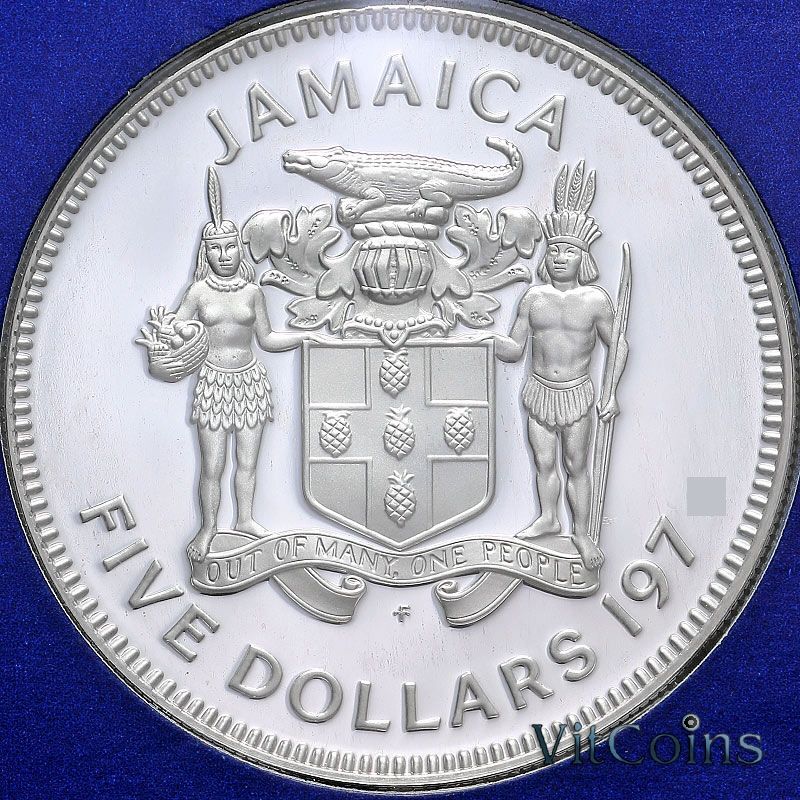 Монета Ямайка 5 долларов 1978 год. Норман Мэнли. Пруф