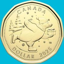 Канада 1 доллар 2025 год. Медвежонок. Рождество