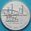 Монета Канады 1 доллар 1991 год. Пароход "Фронтенак". Серебро.