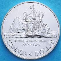 Канада 1 доллар 1987 год. 400 лет открытию пролива Дейвиса. Серебро.