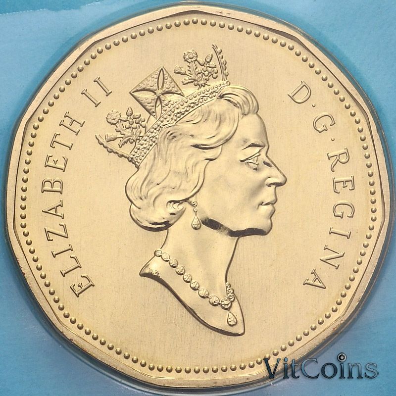 Монета Канада 1 доллар 1997 год.  Матовая. Пруф. 10 лет доллару "Луни"