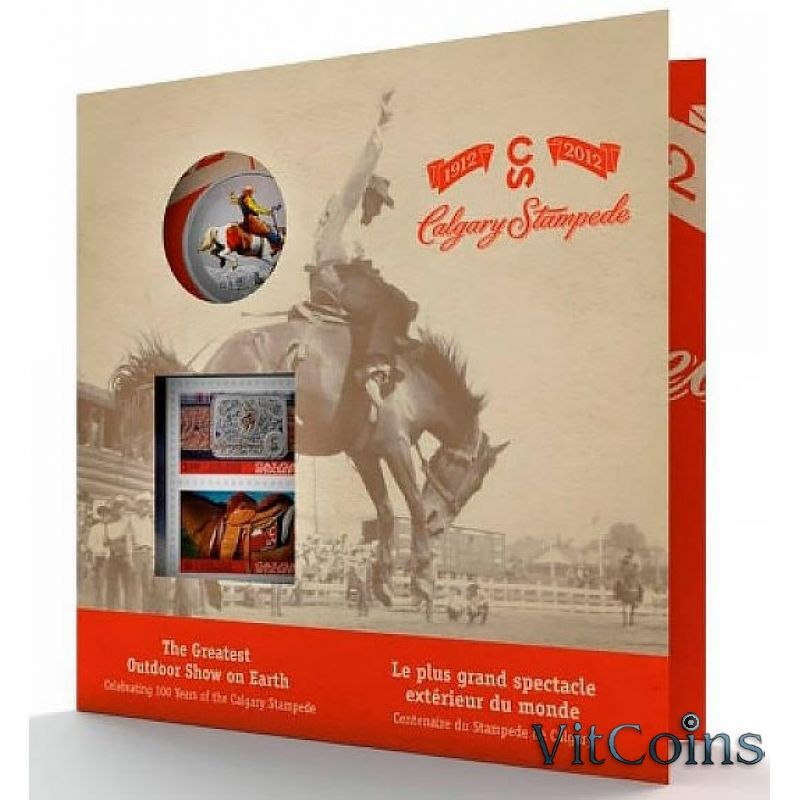 Монета Канада 25 центов 2012 год. Калгари Стампид. Две марки. Буклет Монета Канада 25 центов 2012 год. Калгари Стампид. Две марки. Буклет