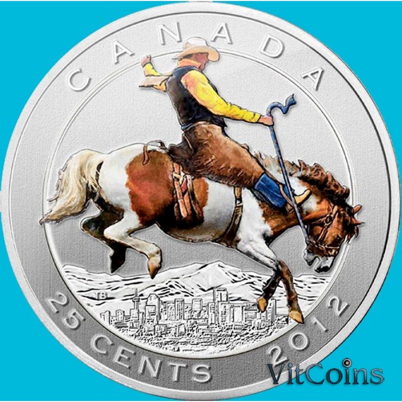 Монета Канада 25 центов 2012 год. Калгари Стампид. Две марки. Буклет Монета Канада 25 центов 2012 год. Калгари Стампид. Две марки. Буклет