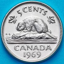 Канада 5 центов 1969 год. Канадский бобр. BU