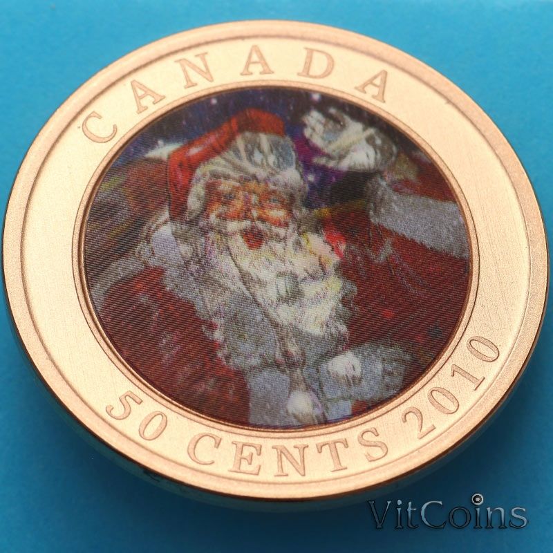 Монета Канада 50 центов 2010 год. Рождество. Олень, Санта Монета Канада 50 центов 2010 год. Рождество. Олень, Санта
