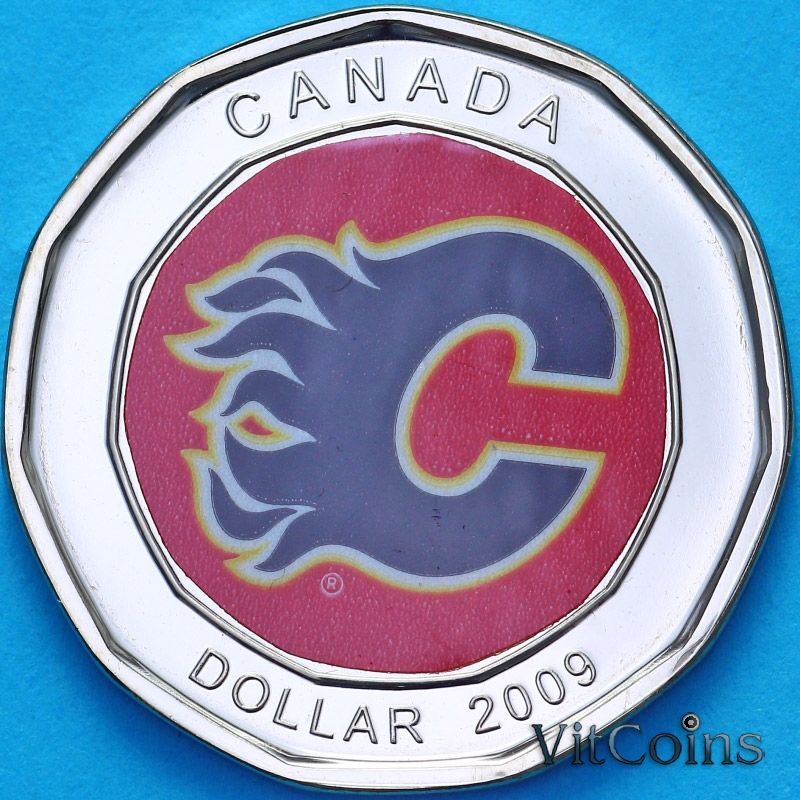 Монета Канада 1 доллар 2009 год. Калгари Флэймз. Эмблема (гостевая)
