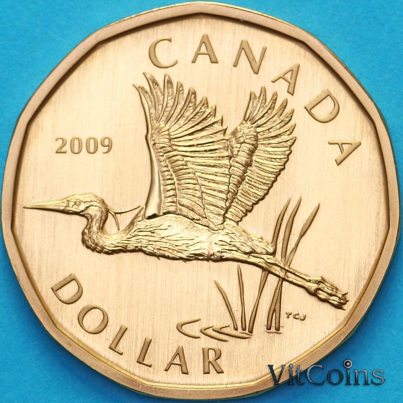 Монета Канада 1 доллар 2009 год. Матовая. Пруф. Большая голубая цапля