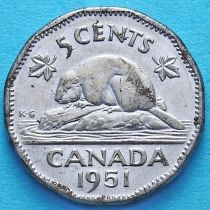 Канада 5 центов 1951 год. Канадский бобр.