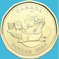 Канада 1 доллар 2024 год. Бобер, детский подарок