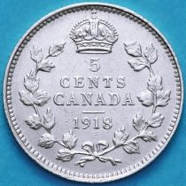 Канада 5 центов 1918 год. Серебро. №1