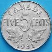 Монета Канада 5 центов 1931 год.