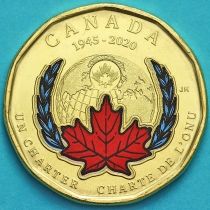 Канада 1 доллар 2020 год. 75 лет ООН. Цветная