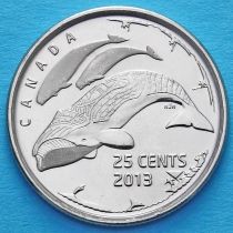 Канада 25 центов 2013 год. Жизнь севера. Киты (матовые).
