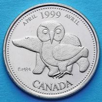 Канада 25 центов 1999 год. Миллениум. Апрель. Северное наследие. Сова.