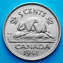 Канада 5 центов 1941 год. Канадский бобр.
