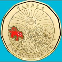 Канада 1 доллар 2021 год. Клондайкская золотая лихорадка. Цветная