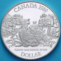 Канада 1 доллар 1989 год. Река Маккензи. Серебро. Пруф.