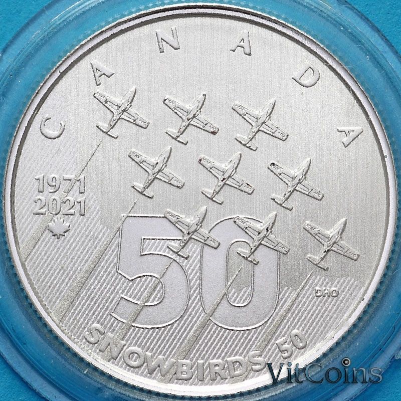 Монета Канада 5 долларов 2021 год. Пилотажная группа Королевских ВВС Канады "Снегири". Пруф.
