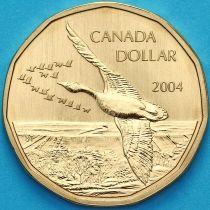 Канада 1 доллар 2004 год. Матовая. Пруф. Малый канадский гусь в полете