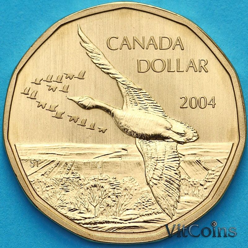 Монета  Канада 1 доллар 2004 год. Матовая. Пруф. Малый канадский гусь в полете