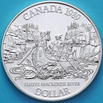 Канада 1 доллар 1989 год. Река Маккензи. Серебро.