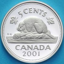 Канада 5 центов 2001 год. Серебро. Пруф.