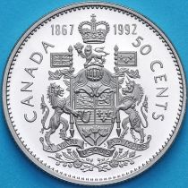 Канада 50 центов 1992 год. 125 лет Конфедерации Канада. Пруф.