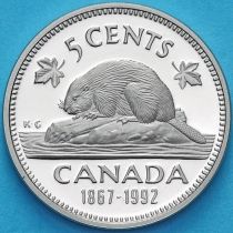 Канада 5 центов 1992 год. 125 лет Конфедерации Канада. Пруф.