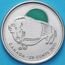 Канада 25 центов 2011 год. Бизон. Цветная
