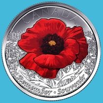 Канада 25 центов 2015 год. Мак. 100 лет стихотворению "На полях Фландрии". Цветная 