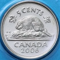 Канада 5 центов 2006 год. Магнитная. Отметка "Р". BU