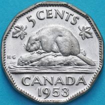 Канада 5 центов 1953 год. Канадский бобр.