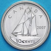 Канада 10 центов 2007 год. Матовая. Пруф. Разновидность - изогнутая цифра "7"