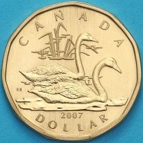 Канада 1 доллар 2007 год. Лебедь трубач. Матовая. Пруф