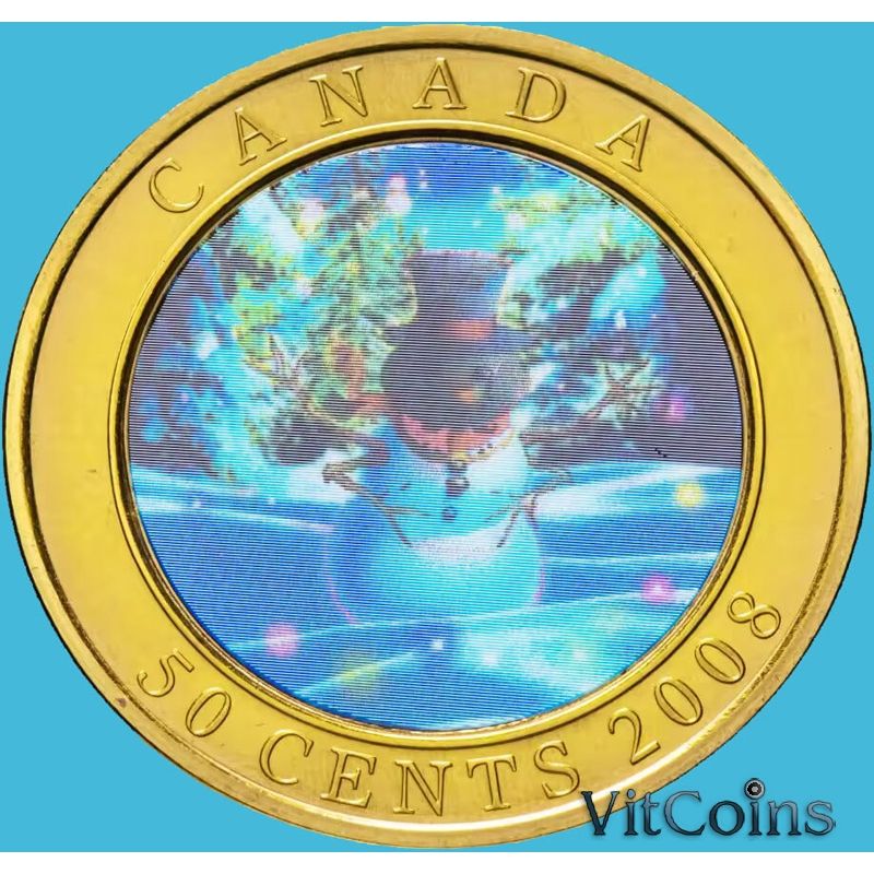 Монета Канада 50 центов 2008 год. Рождество. Снеговик